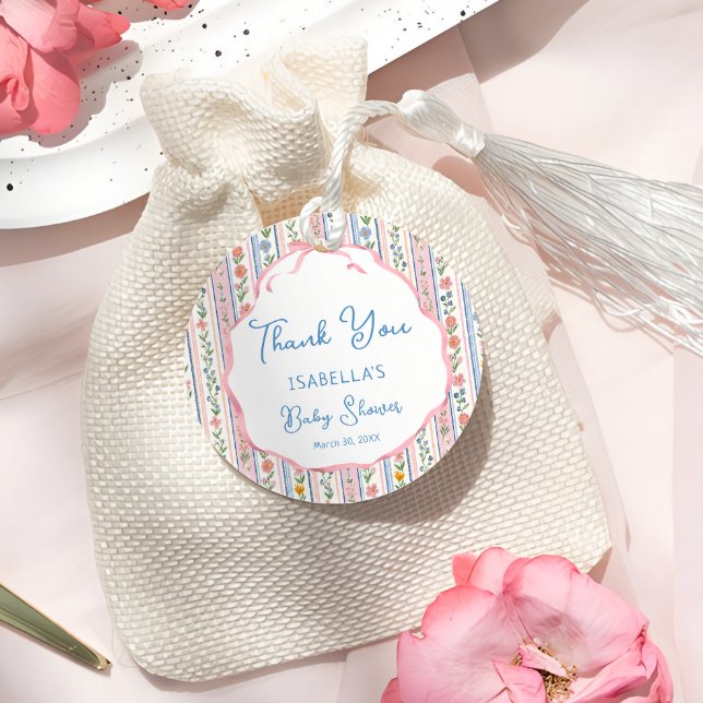 Étiquettes Cadeau Grandmillennial Floral Girl Baby Shower Thank you (Créateur téléchargé)