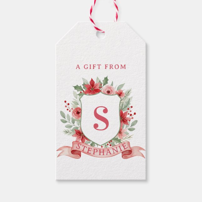 Étiquettes-cadeau Grandmillennial Holiday Crest | Christmas Monogram (Devant)