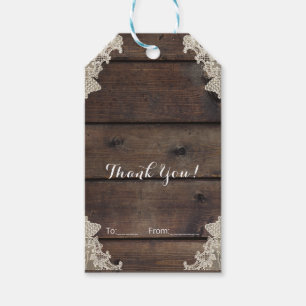 Étiquettes-cadeau Grange rustique en bois et dentelle Élégant mariag