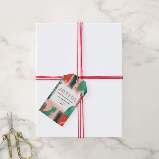 Étiquettes-cadeau Graphique abstrait moderne rouge, rose + vert joye (Avec de la ficelle)