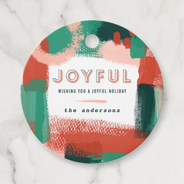 Étiquettes Cadeau Graphique abstrait moderne rouge, rose + vert joye (Devant)