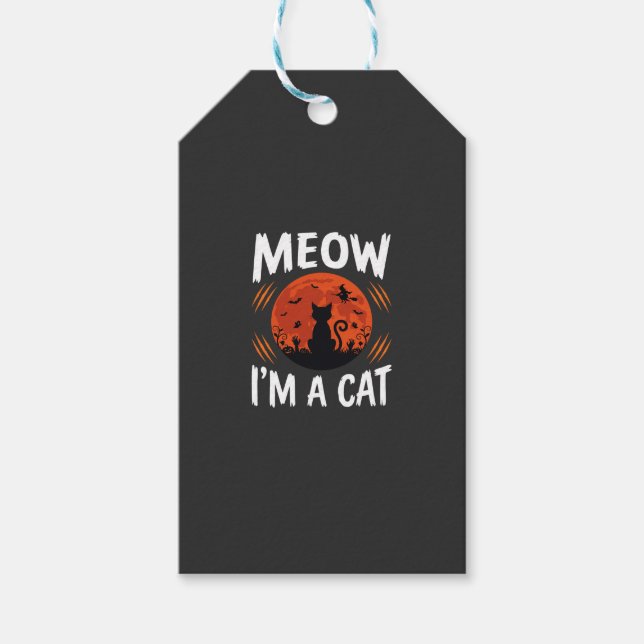 Étiquettes-cadeau Graphisme de silhouette de chat de lune drôle d'Ha (Devant)