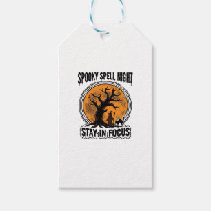 Étiquettes-cadeau Graphisme sorcière d'Halloween vintage et chat noi