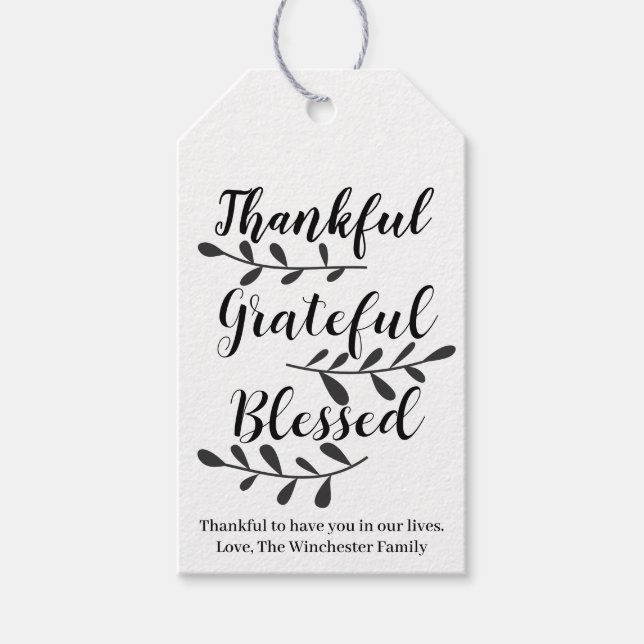 Étiquettes-cadeau Grateful Blessé kraft texte de script personnalisé (Devant)