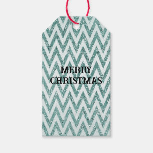 Étiquettes-cadeau Gratuit Vert Blanc Chevron Stripes Noël
