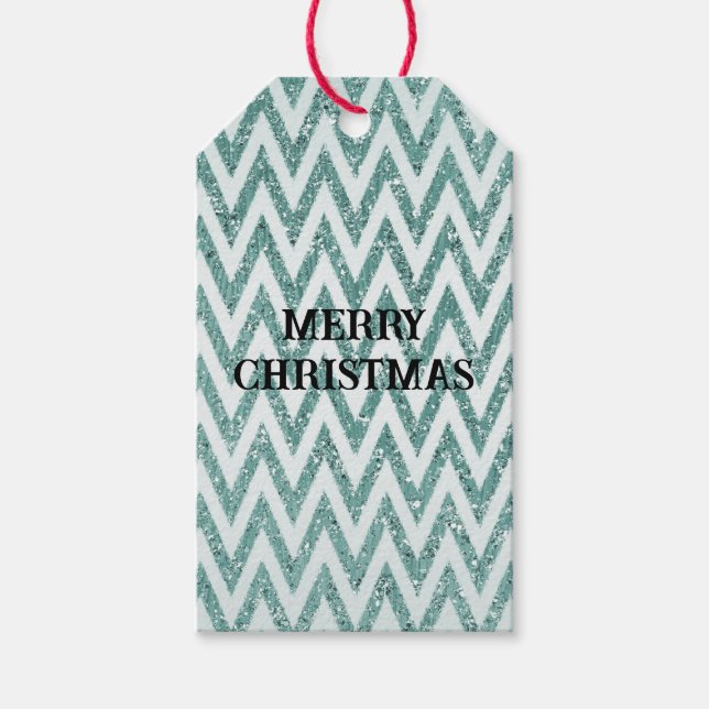 Étiquettes-cadeau Gratuit Vert Blanc Chevron Stripes Noël (Devant)