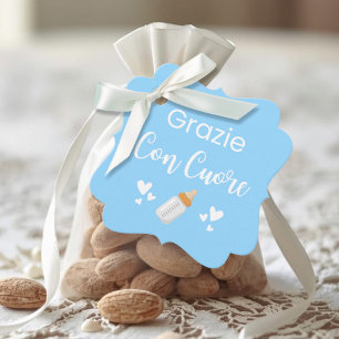 Étiquettes Cadeau Grazie Con Cuore Italien Merci Bleu