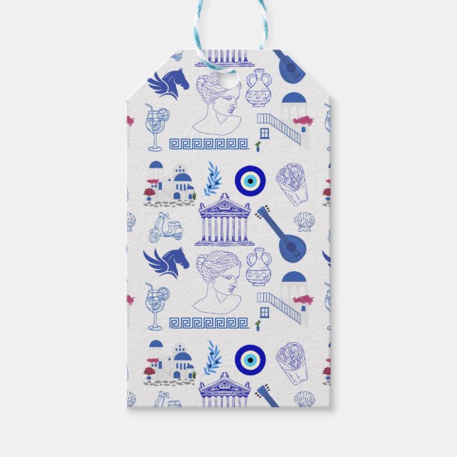 Étiquettes-cadeau Greece Blue and White (Devant)