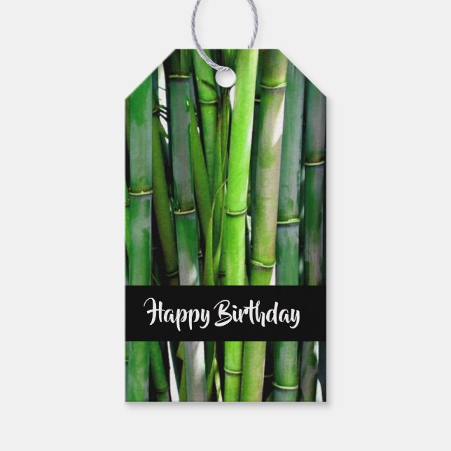 Étiquettes-cadeau Green Bamboo Stalks Nature Photographie Anniversai (Devant)