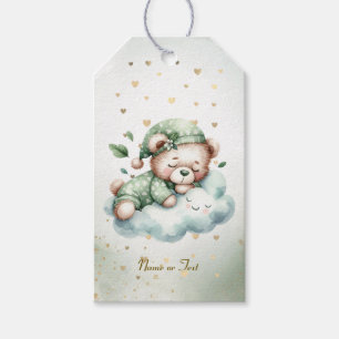 Étiquettes-cadeau Green Boho Sleeping Teddy Bear mignonne Party