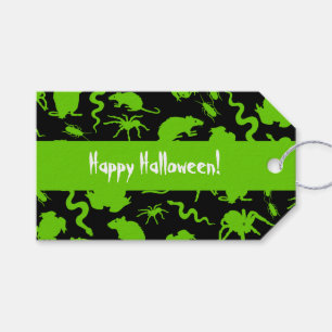 Étiquettes-cadeau Green Déplaisant Crawly Happy Rats Halloween Motif