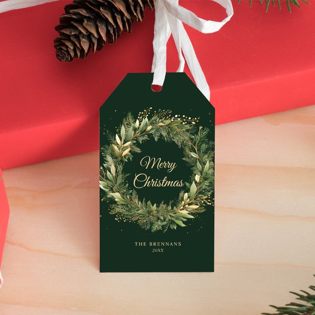Étiquettes-cadeau Green Elegant Noël Wreath Botanical Holiday (Green Elegant Christmas Wreath Botanical Holiday Gift Tags)