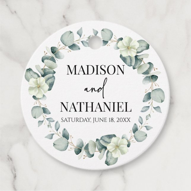 Étiquettes Cadeau Green Eucalyptus Feuille Verdure Mariage botanique (Devant)