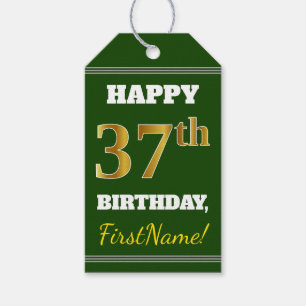 Étiquettes-cadeau Green, Faux Gold 37e anniversaire + Nom personnali
