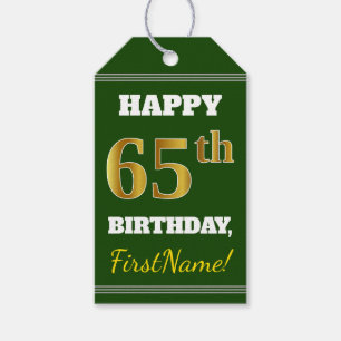 Étiquettes-cadeau Green, Faux Gold 65e anniversaire + Nom personnali