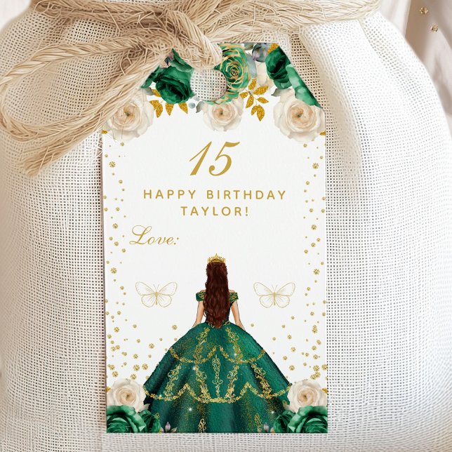 Étiquettes-cadeau Green Floral Princess Joyeux anniversaire (Créateur téléchargé)