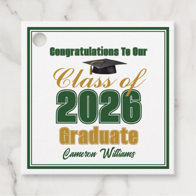 Étiquettes Cadeau Green Gold Class of 2026 Custom Graduation Party (Devant)