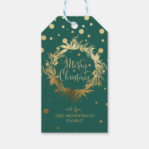 Étiquettes-cadeau Green Gold Joyeux Noël Eucalyptus Wreath