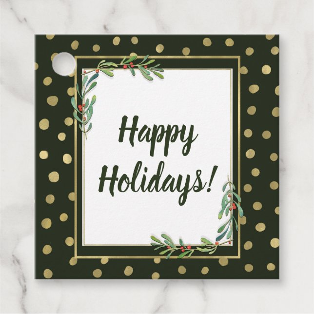 Étiquettes Cadeau Green & Gold Snow Holiday Festive (Devant)