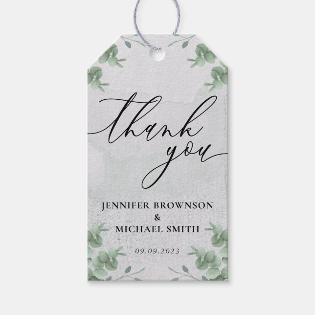 Étiquettes-cadeau Green Gray Eucalyptus Thank You (Devant)