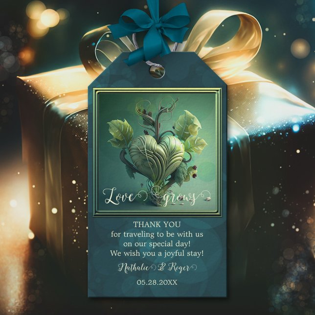 Étiquettes-cadeau Green Heart Love Grows Mariage Favor Merci (Créateur téléchargé)
