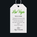 Étiquettes-cadeau Green Las Vegas Sparkles Mariage Bienvenue<br><div class="desc">Cette étiquette cadeau de bienvenue de Las Vegas est accentuée avec un type vert brillant sur un arrière - plan blanc, ce qui en fait parfait pour décorer un cadeau de bienvenue pour vos invités à un mariage de destination à Las Vegas. Il fait partie de la collection Mariage Green...</div>