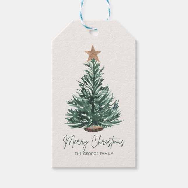 Étiquettes-cadeau Green Minimale Vintage Noël (Devant)