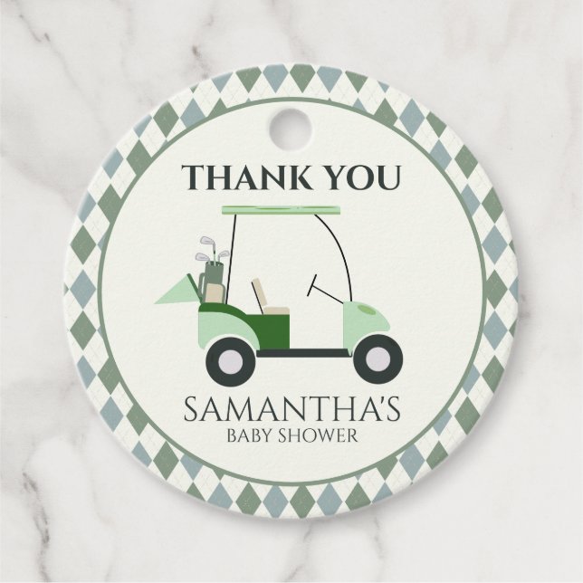 Étiquettes Cadeau Green Modern Golf Bébé Genre Reveal Par tee (Devant)