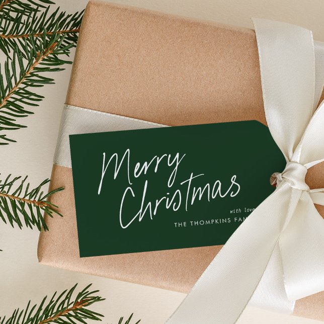 Étiquettes-cadeau Green Modern Simple Script Joyeux Noël (Créateur téléchargé)