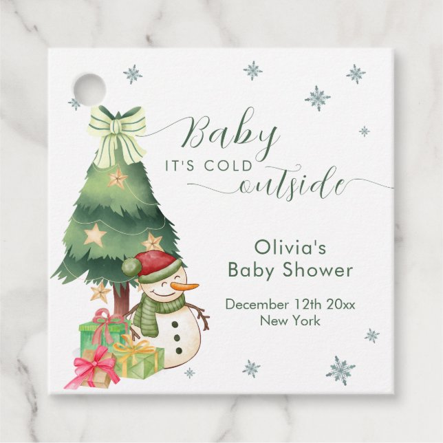 Étiquettes Cadeau Green Modern Winter Snowman Baby Shower (Devant)