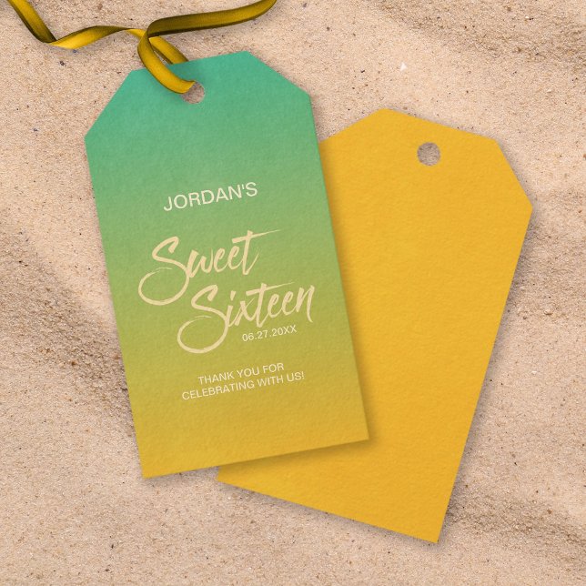 Étiquettes-cadeau Green & Orange Beach Sweet 16 Merci d'anniversaire (Créateur téléchargé)