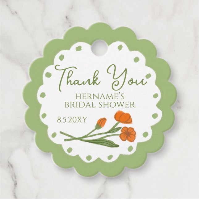 Étiquettes Cadeau Green Orange Floral Garden Whimsical Hand Painted (Devant)