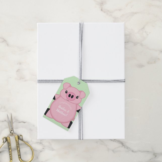 Étiquettes-cadeau Green Pig Baby (Avec de la ficelle)