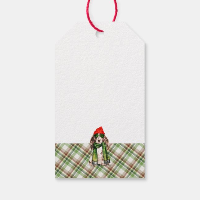 Étiquettes-cadeau Green Plaid et Cocker Spaniel Chien Noël (Dos)