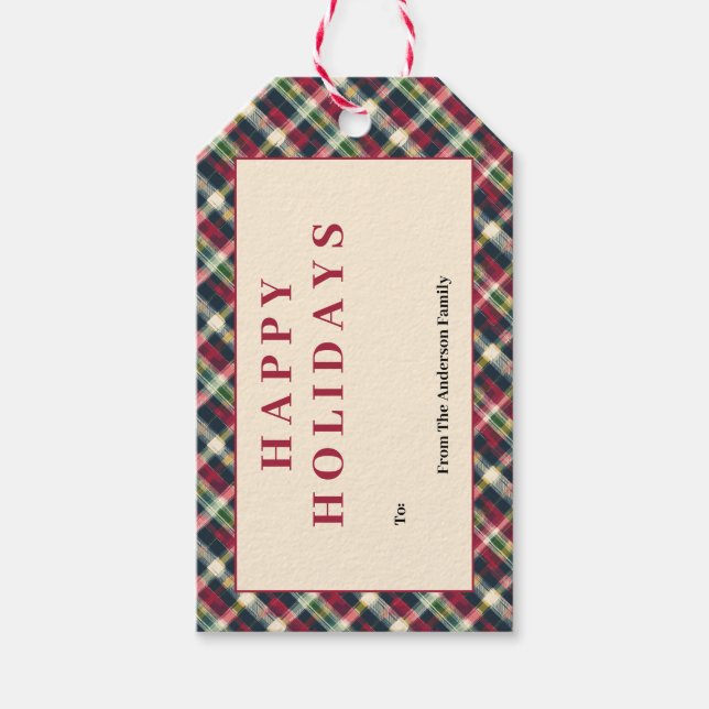 Étiquettes-cadeau Green Red Tartan Plaid Custom Christmas Holiday (Devant)