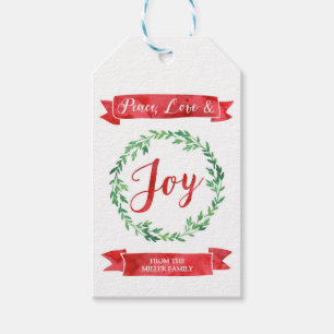 Étiquettes-cadeau Green Red Watercolor Wreath Christmas Cadeaux Tags