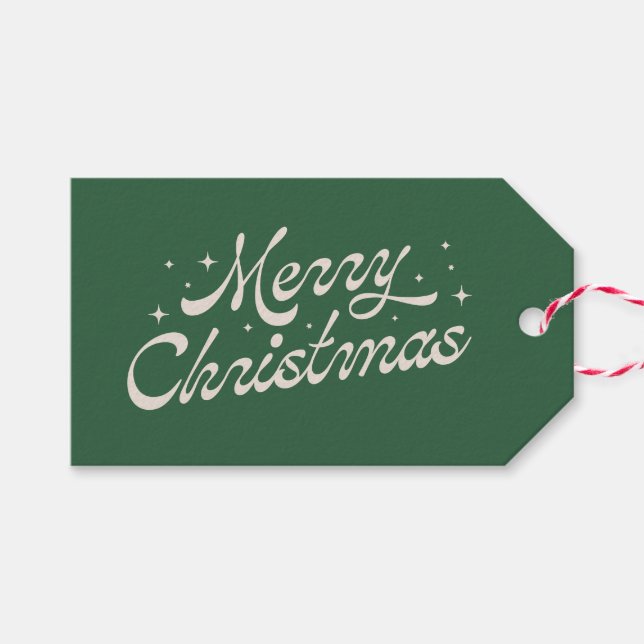 Étiquettes-cadeau Green Retro Script Joyeux Noël (Devant (Horizontal))
