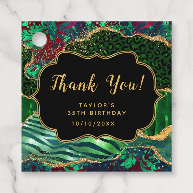 Étiquettes Cadeau Green Safari Agate Anniversaire Merci (Devant)