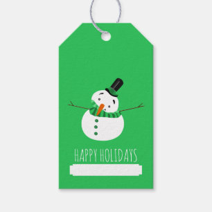 Étiquettes-cadeau Green Snowman, Joyeuses Fêtes