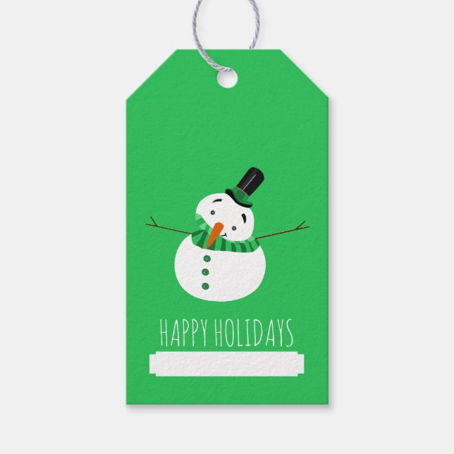 Étiquettes-cadeau Green Snowman, Joyeuses Fêtes (Devant)