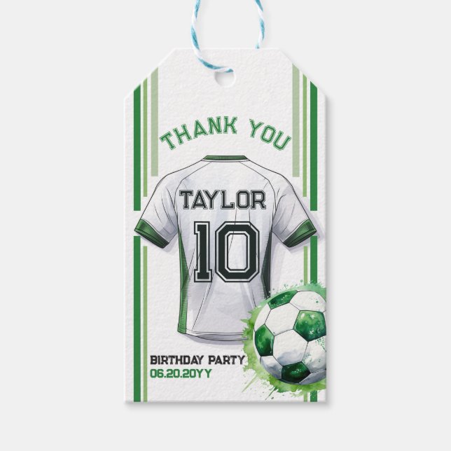 Étiquettes-cadeau Green Soccer Sports Boy Jersey Anniversaire de enf (Devant)