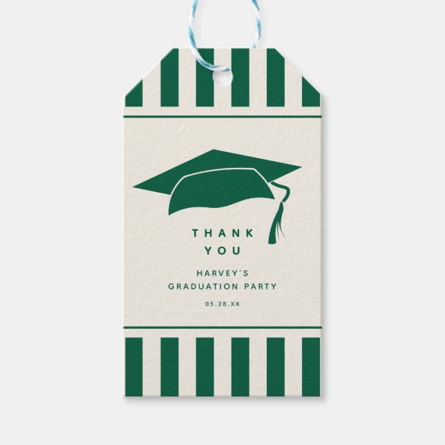 Étiquettes-cadeau Green Stripes Custom Graduation Party Favor (Devant)