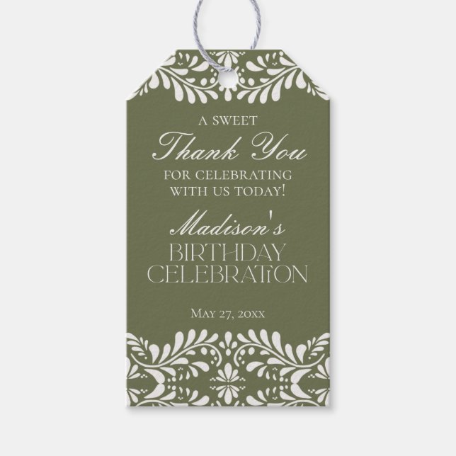 Étiquettes-cadeau Green Talavera Carrelage Fiesta Anniversaire Fête  (Devant)