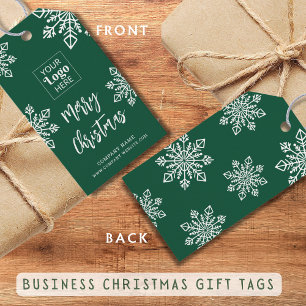 Étiquettes-cadeau Green White Snowflake Company Logo Joyeux Noël