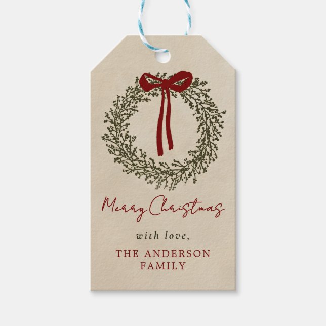 Étiquettes-cadeau Greenery Christmas Wreath Holiday Gift Tags (Devant)