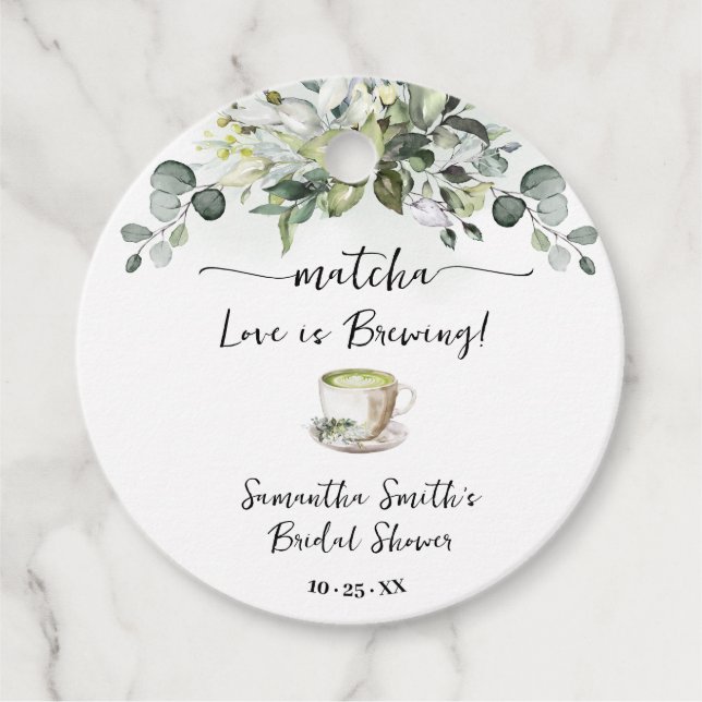 Étiquettes Cadeau Greenery Matcha Love is Brewing Tea Bridal Shower (Devant)
