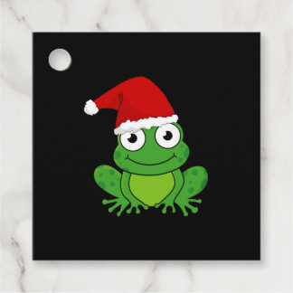 Étiquettes Cadeau Grenouille de Noël avec chapeau de Père Noël