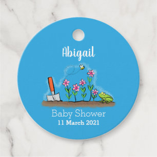 Étiquettes Cadeau Grenouille mignonne et abeille dans le jardin dess
