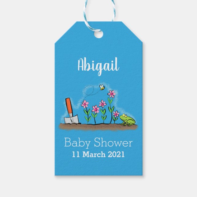Étiquettes-cadeau Grenouille mignonne et abeille dans le jardin dess (Devant)