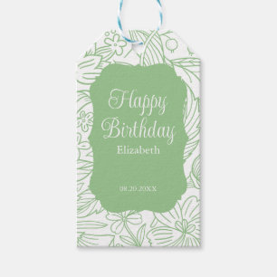 Étiquettes-cadeau Grenouille Vert Flore Blanc Fille Joyeux Anniversa